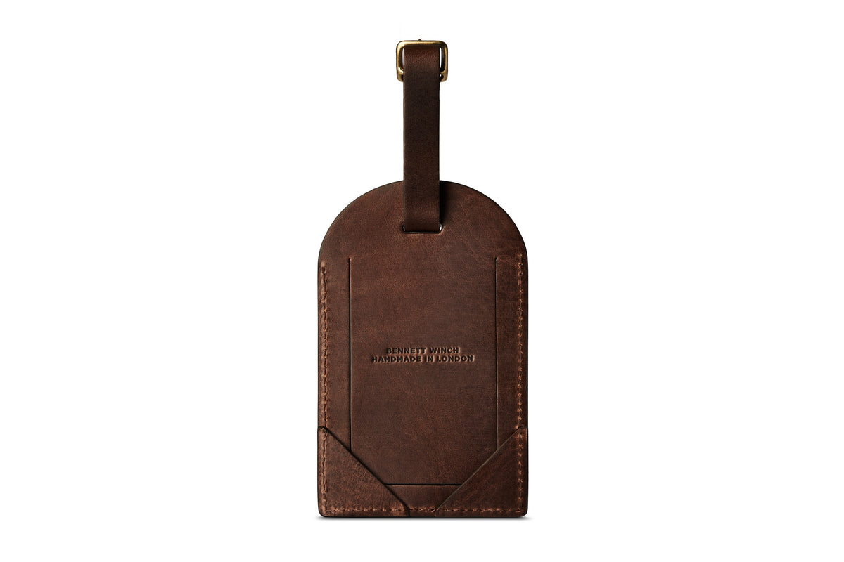 Dark Brown Full Grain Leather Luggage Tag Winch