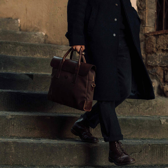 筆記具 Vantex Brown Canvas Briefcase | Padded Laptop Sleeve