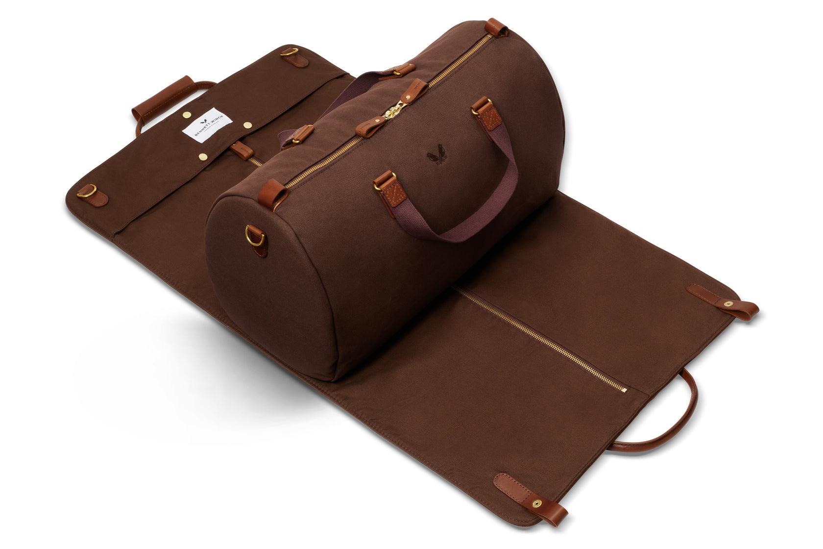 suit carrier holdall open view in brown suede