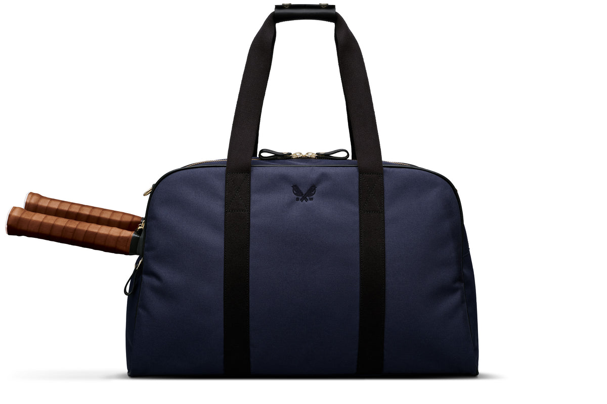 navy blue workout duffel bag for tennis, squash, pickleball