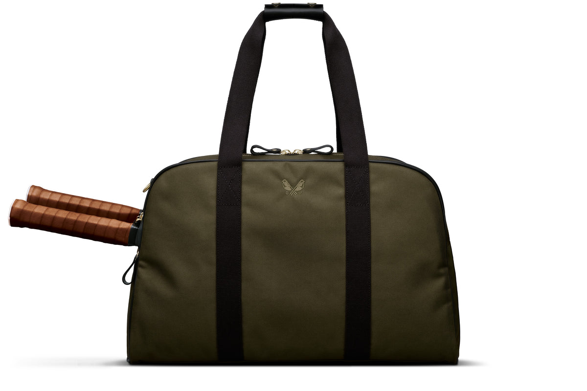 olive green workout duffel bag for tennis, squash, pickleball