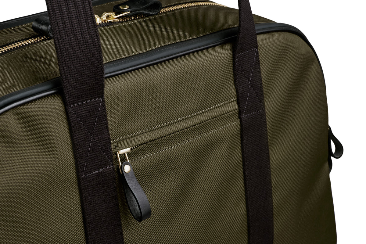 back view of the olive green sport duffel bag