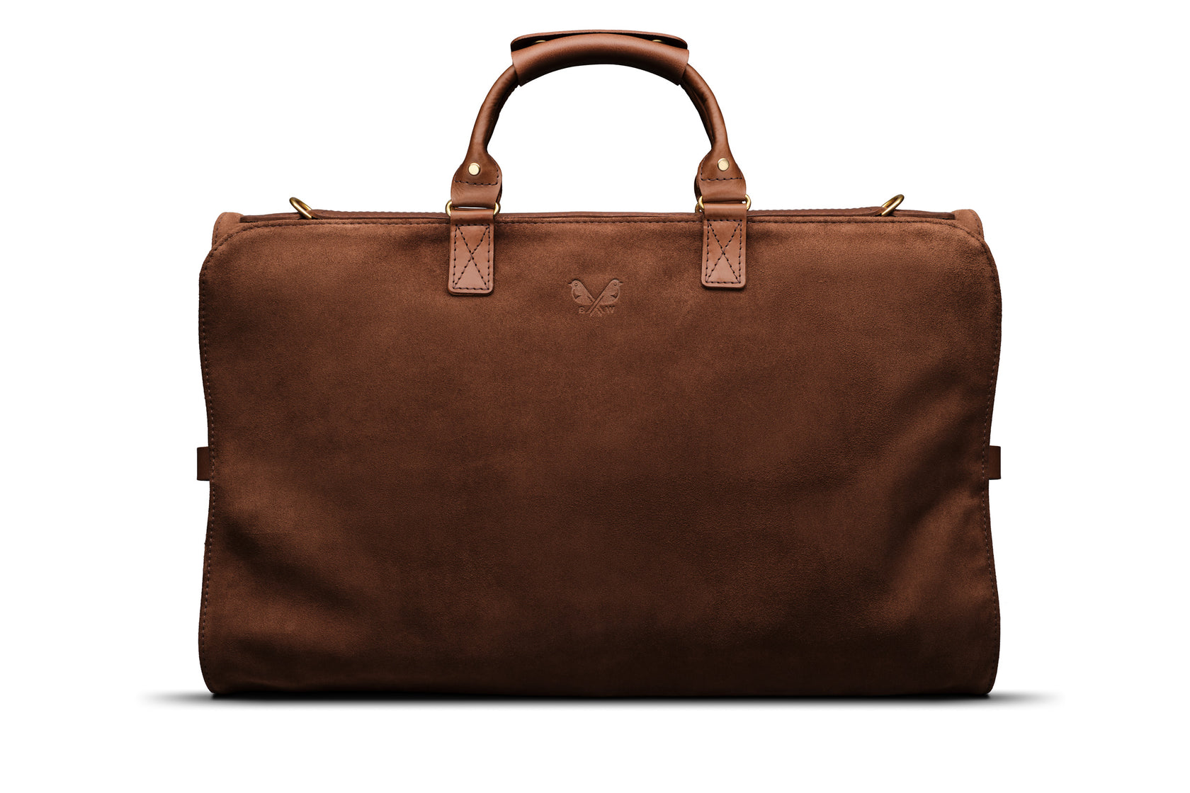 front view of brown suede trifold 