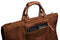 view of back storage pocket on the brown suede trifold