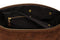 interior clip out wet compartment of brown suede toiletry bag