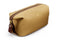 side view of tan toiletry bag