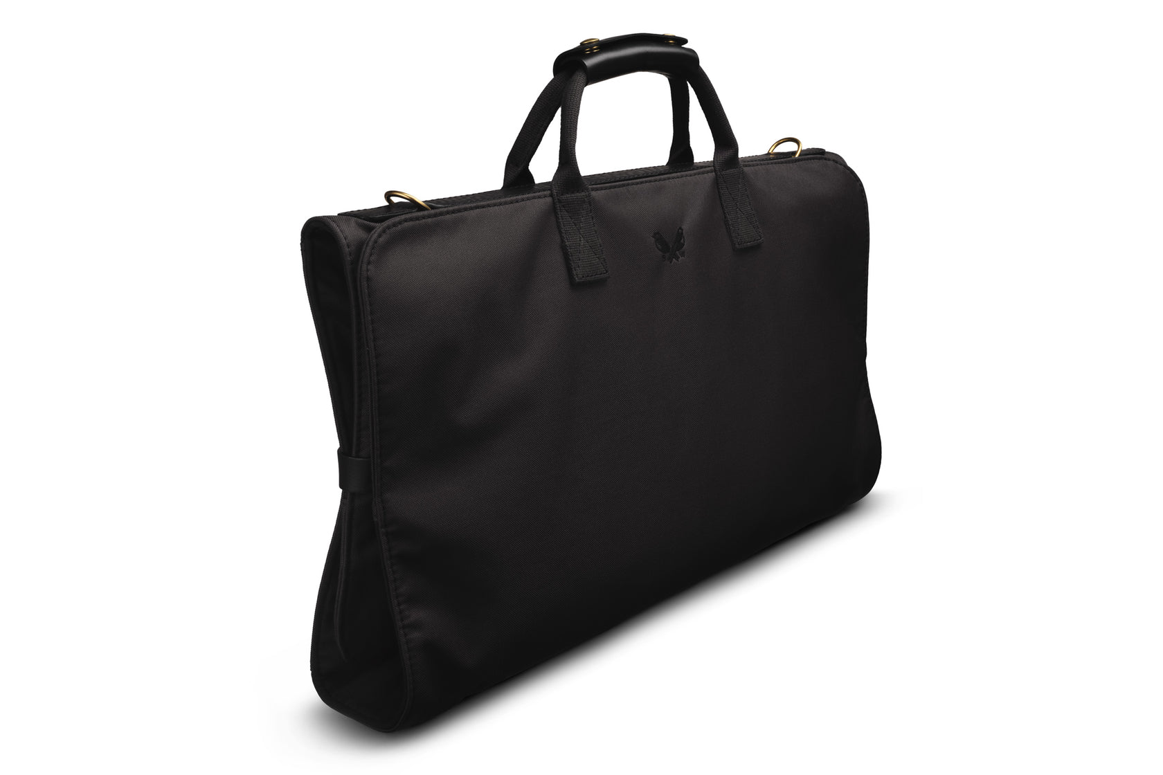 side view of sleek black trifold