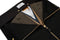 inside view of black trifold holding suits in the lining