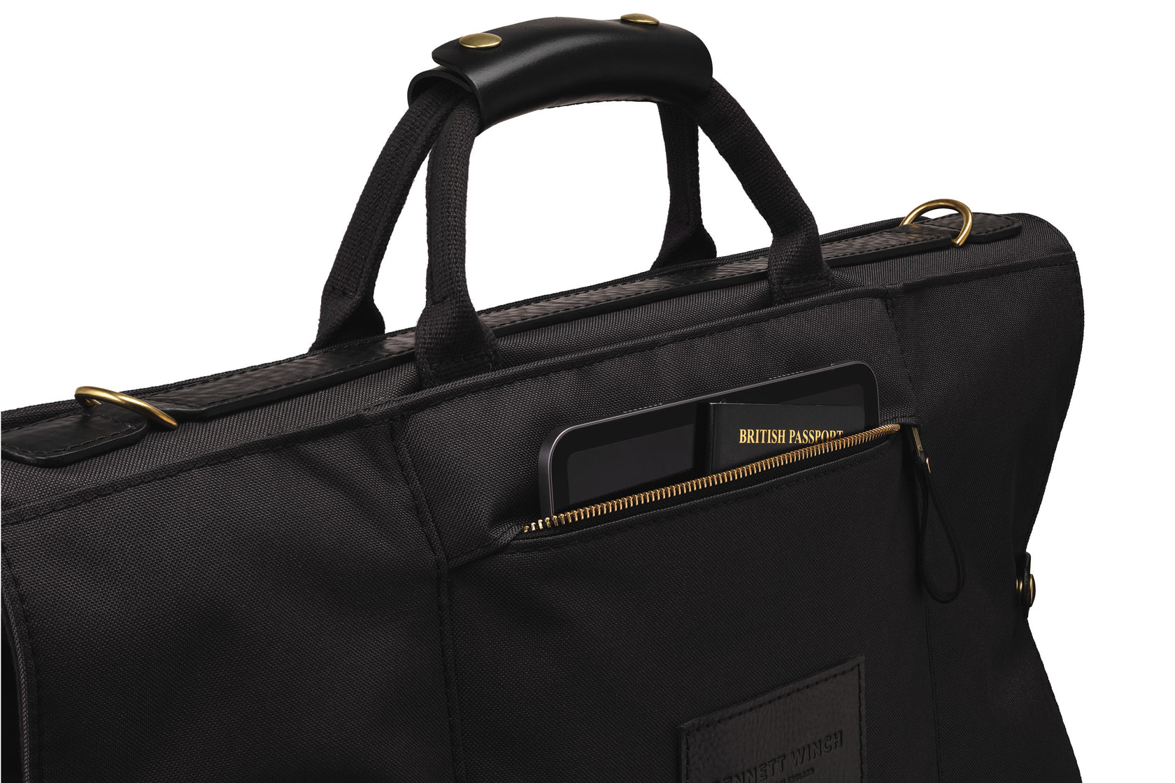 view of back storage pocket on the black trifold
