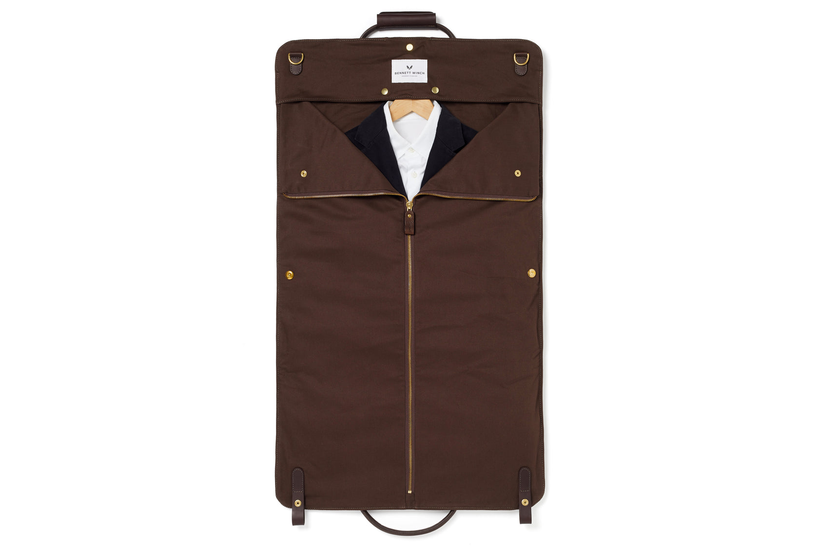 brown leather suit carrier