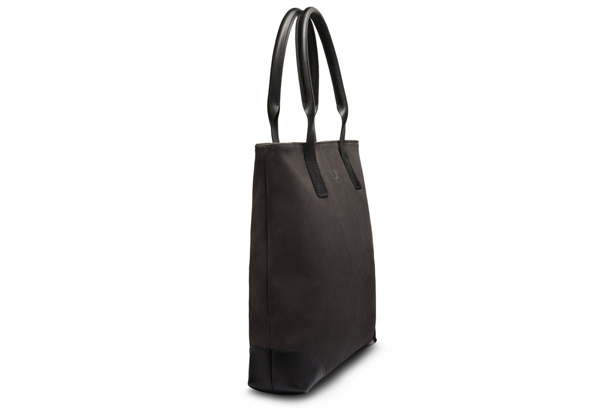 side of quality grey suede tote