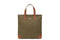 Green canvas tote with brown leather accents