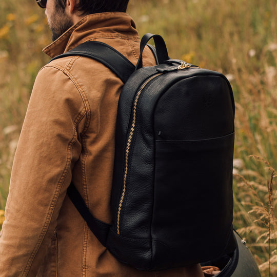 Black Leather Backpack for Men