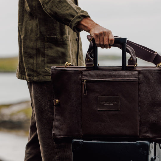 Brown Leather Trifold Suit Carrier | Handmade Garment Bag