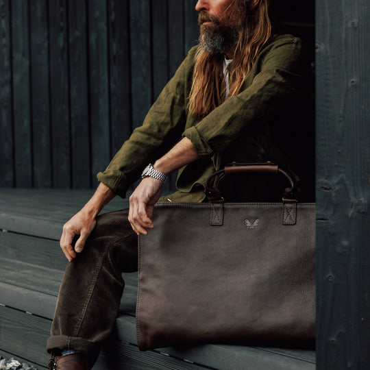 Brown Leather Trifold Suit Carrier | Handmade Garment Bag