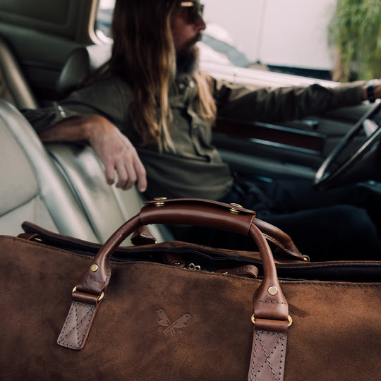 Suede Suit Carrier Holdall | Brown Garment Duffel Bag