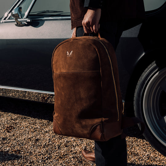 brown leather suede backpack Fish_Hook Jardin xy- 2008 Economy Includes a key clip Color:Chartreuse/White/Red