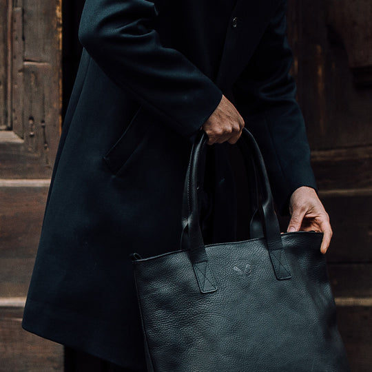 Black Leather Tote Bag | Handmade Real Leather Tote Bag