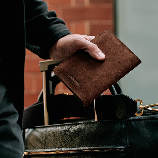 Brown Suede Passport Wallet | Designer Passport Holder