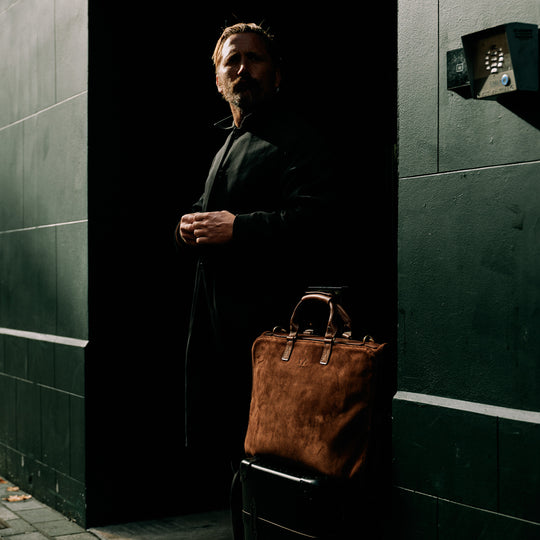 Brown Suede Suit Carrier for 3 Suits | Luxury Garment Bag