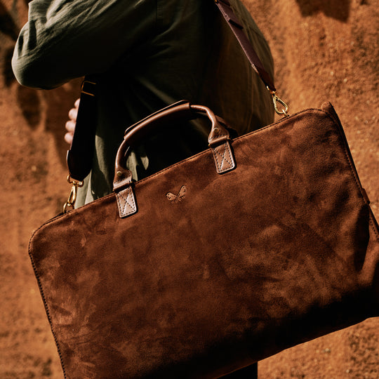 Brown Suede Suit Carrier for 3 Suits | Luxury Garment Bag