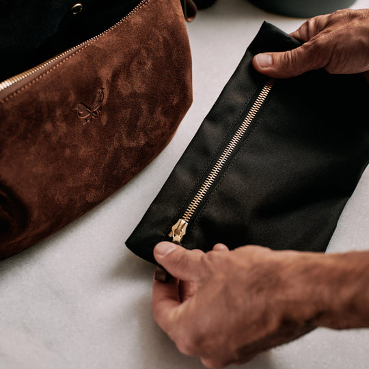 Brown Suede Wash Bag / Dopp Kit | Luxury Toiletry Bag