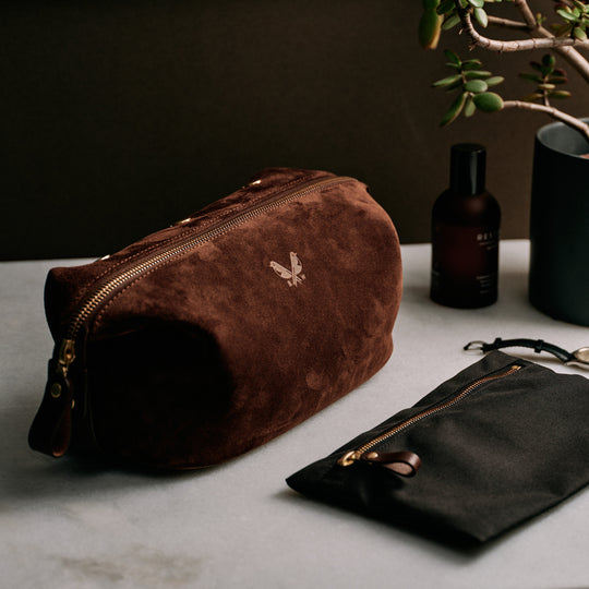 Brown Suede Wash Bag / Dopp Kit | Luxury Toiletry Bag