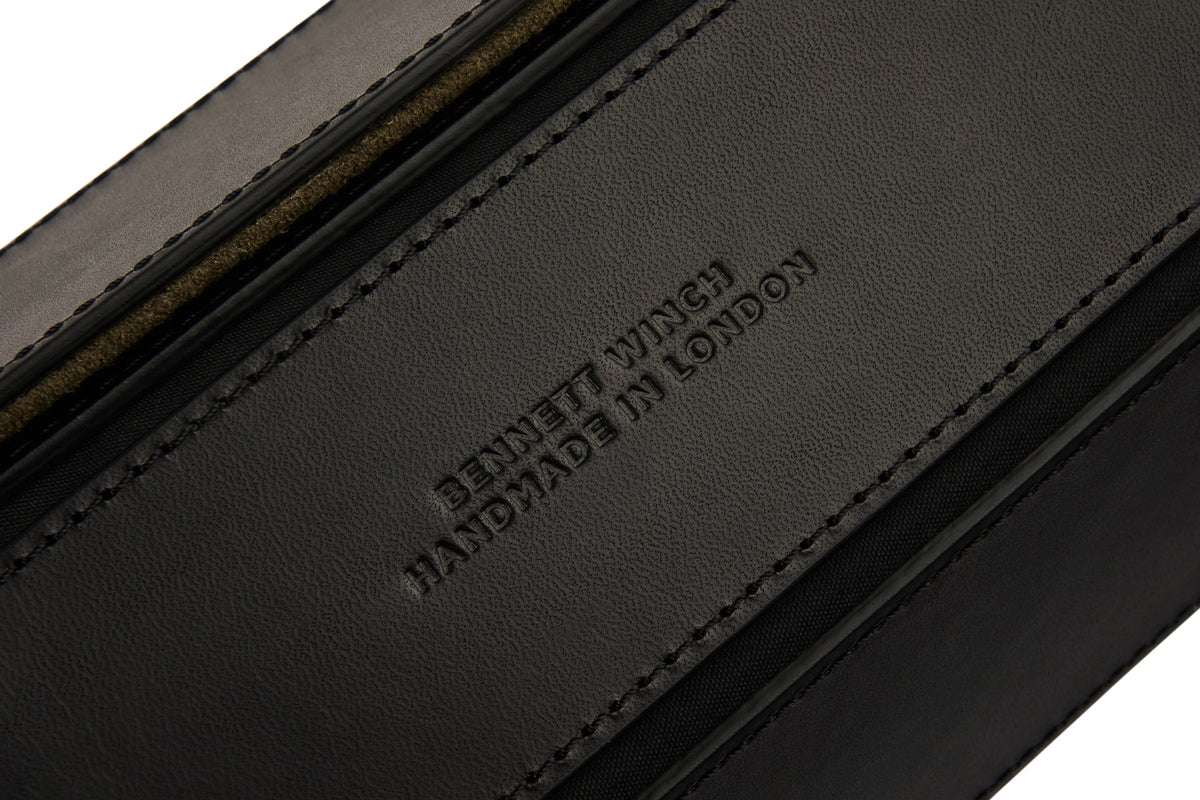 Bennett Winch made in London stamped into the black leather double watch roll