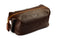 side view of brown leather dopp kit