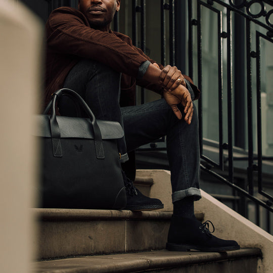 Black Canvas Briefcase | Padded Laptop Sleeve