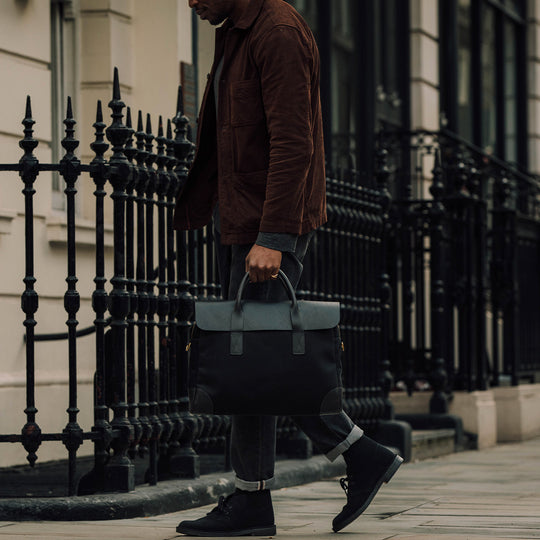 Black Canvas Briefcase | Padded Laptop Sleeve