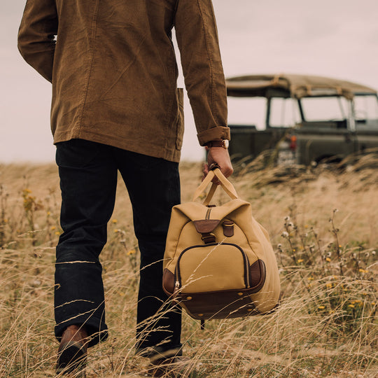 Tan Canvas Weekender With Waterproof Shoe Pocket
