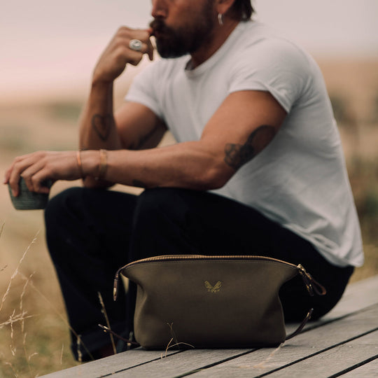 Olive Canvas Wash Bag / Dopp Kit | Removable Clipper Pouch