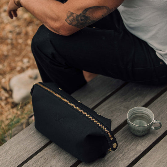 Black Canvas Wash Bag With Removable Clipper Pouch