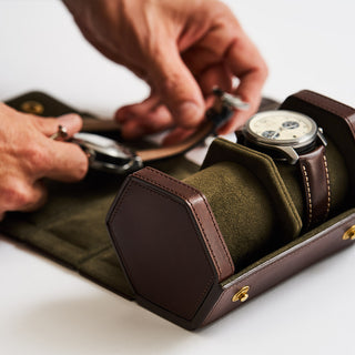 The Bennett Winch Double Watch Roll - Brown Leather Watch Case