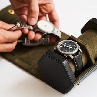 The Bennett Winch Double Watch Roll - Brown Leather Watch Case