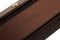 Close up view of the Bennett Winch logo on the brown leather triple watch roll
