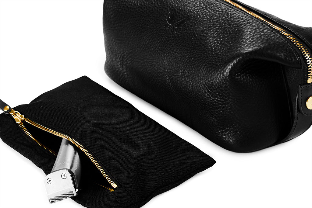 Leather Wash Bag - Black