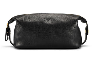 Leather Wash Bag / Dopp Kit - Black