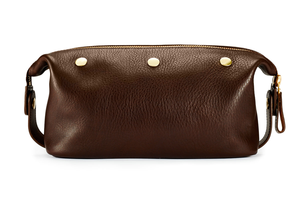 Leather Wash Bag / Dopp Kit - Brown