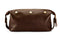 backside of quality brown leather wash bag