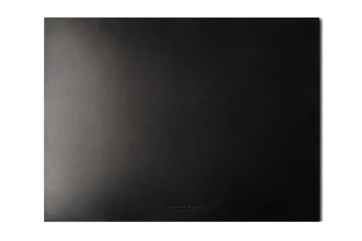 Italian veg-tanned leather desk mat in black