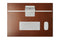 Top shot of the tobacco brown leather desk mat set up with a full iMac, keyboard and mouse