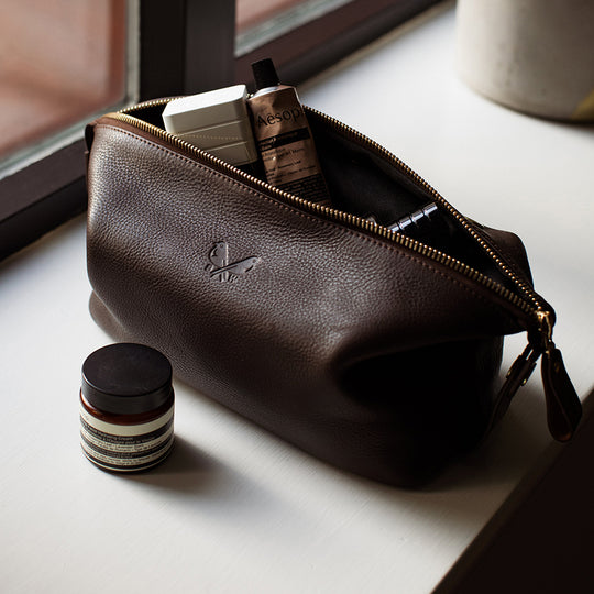 Brown Leather Dopp Kit With Removable Clipper Pouch