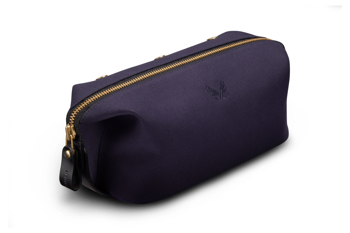 front view of navy wash bag