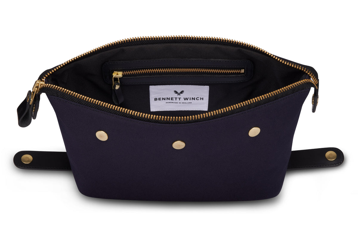 quality navy toiletry bag with zipper inside 