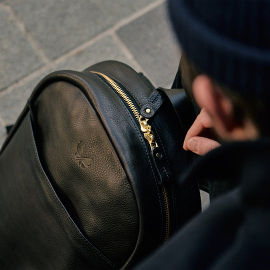 Black Leather Backpack for Men