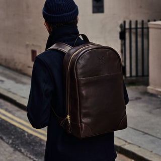 Graphite Canvas & Dark Brown Leather Backpack - for Men - Convey