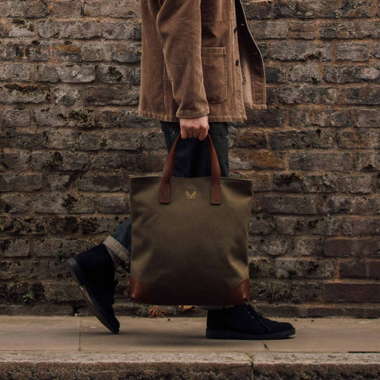 Olive Canvas Tote | Tote With Laptop & Phone Pockets