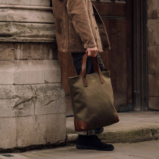 Olive Canvas Tote | Tote With Laptop & Phone Pockets